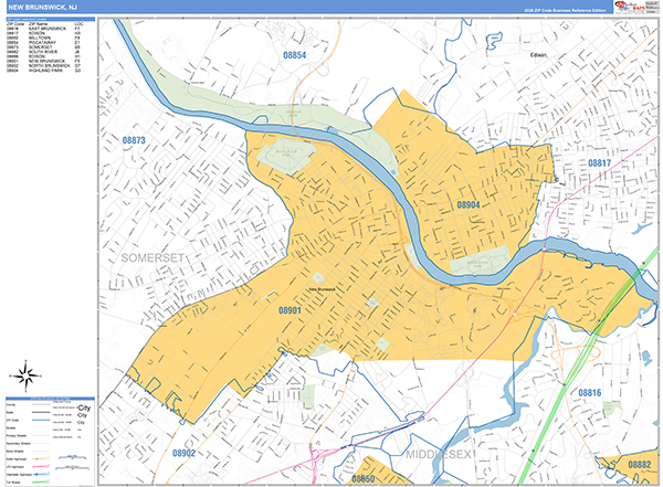 New Brunswick Zip Code Wall Map